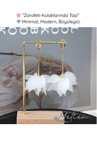 Melien Günlük ve Özel Anlar İçin Bohem Tarzı Lotus Çiçek Detaylı Zarif Beyaz Uzun Sallantılı Yeni Şık Küpe