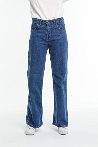 beeke Women's Wide High Palazzo Jean Dark Blue