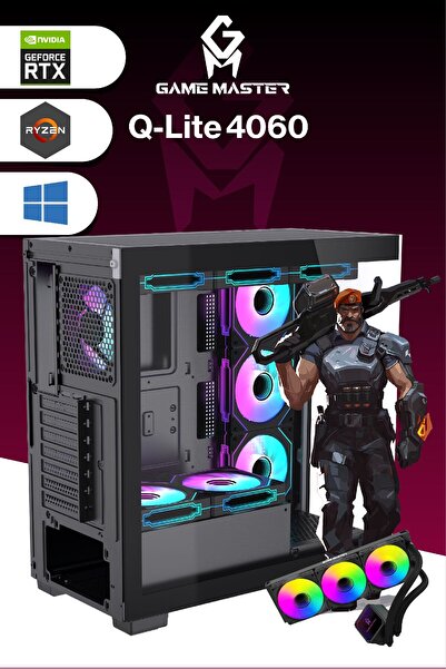 GM Game Master QLite 4060 R5 5600 CPU 32GB DDR4 RAM 1TB M.2 RTX4060 10x ARGB Fan Sıvı Soğutuculu Siyah Gaming PC