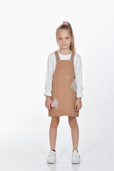 Kamex Long Sleeve T-Shirt Combed Cotton Girl's Salopet Jile 2-Piece Set