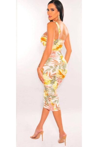 leyla sanat sanata yeni bir bakış açısı Leyla Sanat Sanata a New Perspective Women's Shoulder Low-Cut Lined Midi Length Opportunity Product Dress