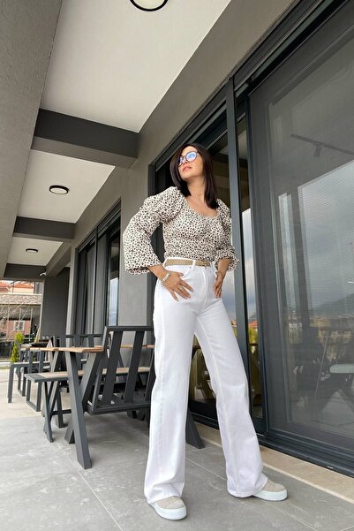beeke 90's White Lycra Super High Waist Loose Jeans Palazzo Pants. (Super High) Wide Legjean