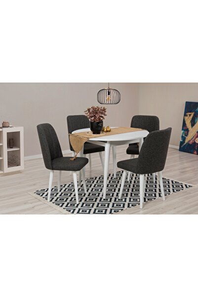 Vivense VİNA AÇILIR YUVARLAK MUTFAK MASA TAKIMI, BEYAZ ANTRASİT