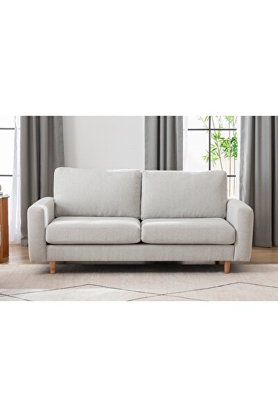 Vivense Merlin İkili Koltuk Naturel Ayak, İnce Kol, Recycled Kumaş, Açık Gri