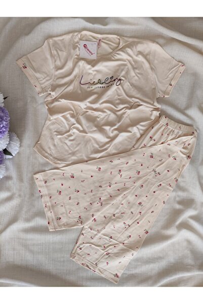 Pijamoni Milan Kumaş Kısa Kollu Kapri Kadın Pijama Takımı S/M-L-XL-XXL
