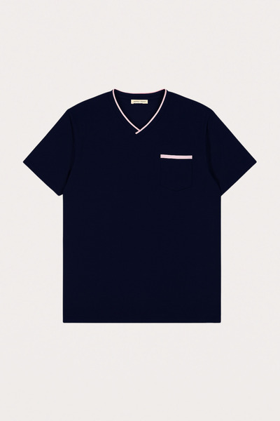 Katia&Bony Men's Silver Pocketed Short Sleeve Pajama Top Navy Blue