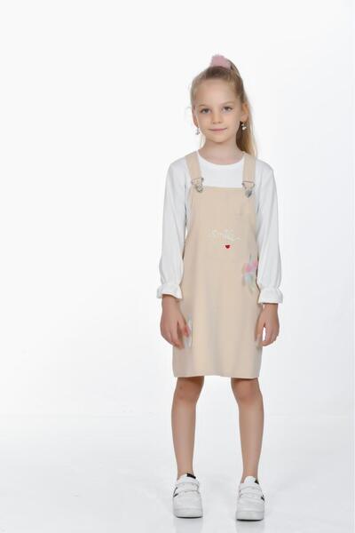 Kamex Long Sleeve T-Shirt Combed Cotton Girl's Salopet Jile 2-Piece Set