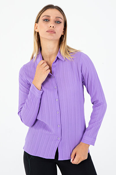 Nuevo Cămașă mov jacquard texturată pentru femei – Eleganță în mărimi mari pâ...