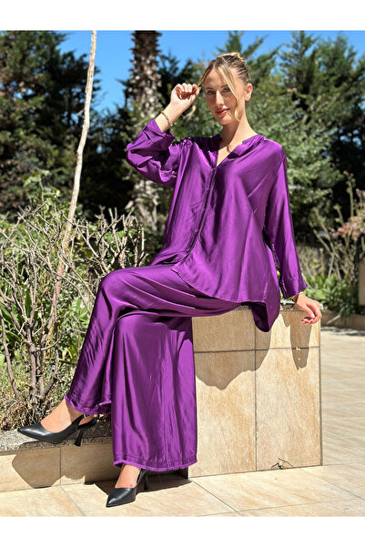 butikbanum Mor İtalyan Stili Özel Seri İpek Saten Takım