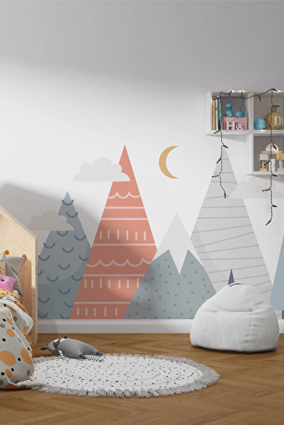 SDİGİTAL Pastel Renkli Dağ Temalı Duvar Sticker – 100x60 cm Bebek ve Çocuk Od...