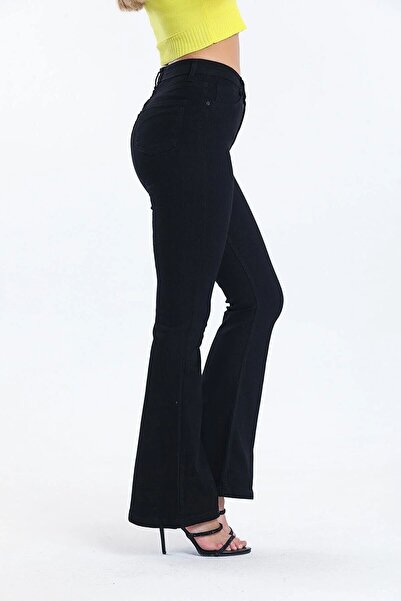 kleshus Leo Max Vanessa Aur Negru cu talie înaltă Lycra Jet Black, blugi span...