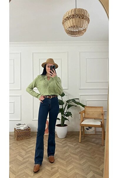 kleshus بنطلون جينز نسائي من Kles باللون الأزرق الداكن عالي الخصر من الليكرا ...