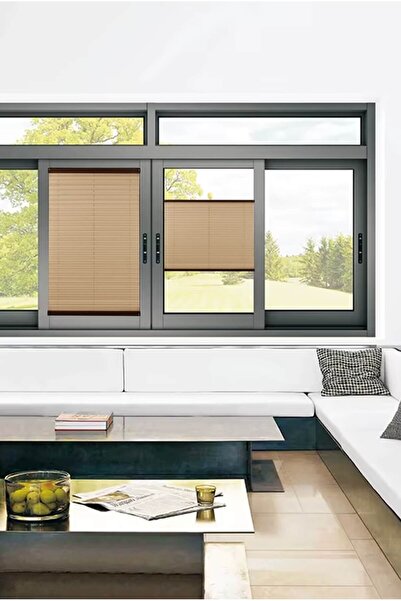 Madame Dower Toz Tutmaz Sütlü Kahve Plise Perde - Antibakteriyel Cam Balkon &...