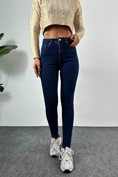 kleshus ريو الأزرق الداكن عالية الخصر ساق ضيقة سليم قوة ليكرا الجينز Pantalon...