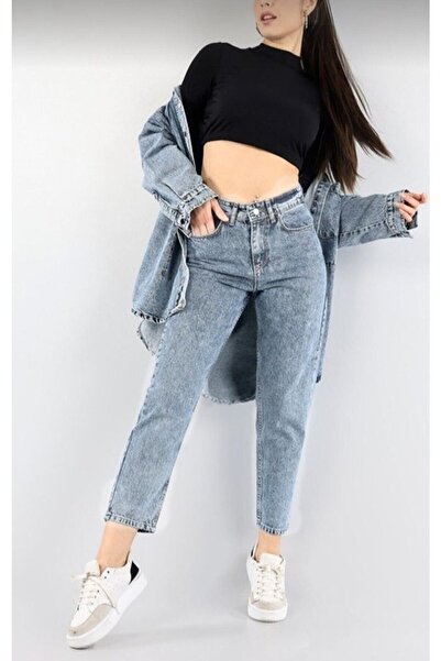 kleshus بنطلون جينز ليلي بلو ثلجي قابل للغسل TREND Mom Jean TREND