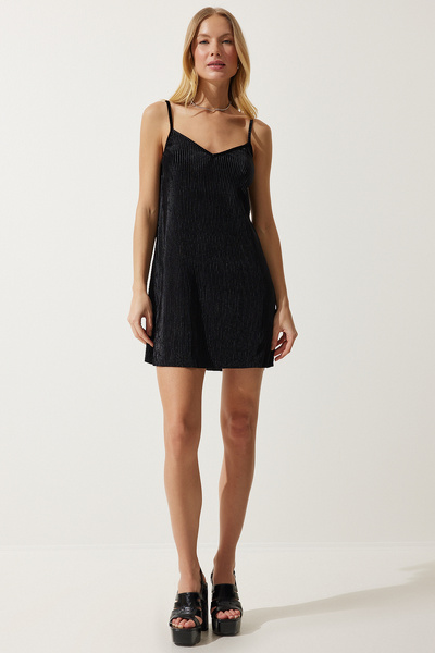 Lovelyİstanbul Velvet Mini Dress with Strap Laa0001 Black