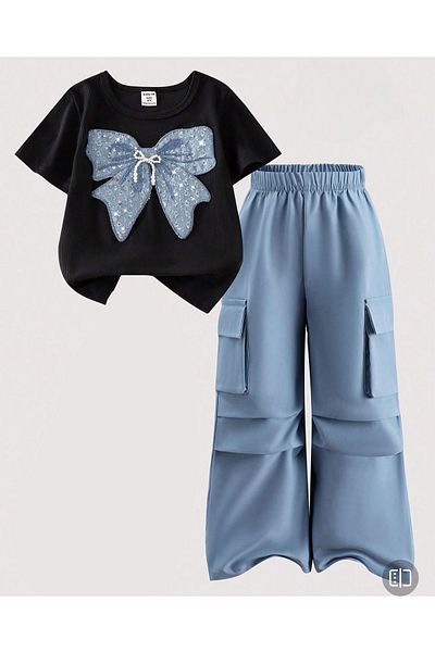 Yağmurun Butiği Cargo Pocket Pants and Butterfly Printed T-Shirt Combination