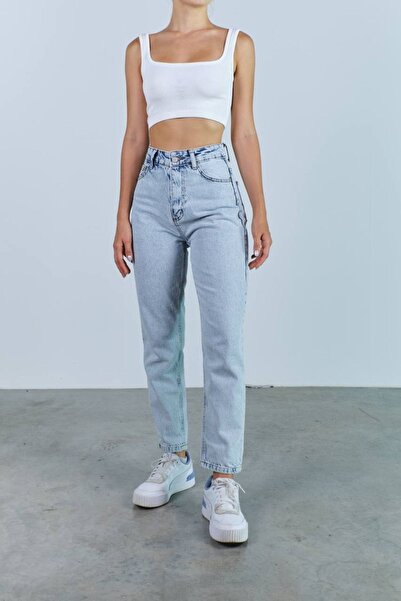 beeke Ice Snow Wash Blue Mom Jean cu talie înaltă (ESTE PERFECT)