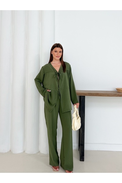 Gameyal Women's Aerobin Fabric Loose Trousers and Lace-Up Shirt Set