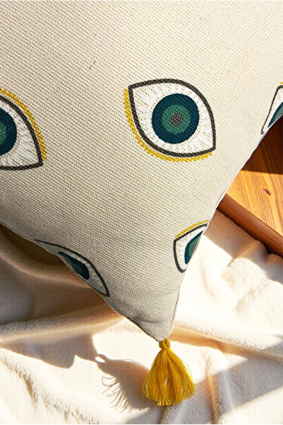 FH finehome Carpi Evil Eye Beaded Throw Pillow Case 45X45Cm