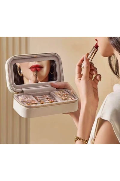 newnet New Design Large Capacity White Jewelry Box - Custom Mirror Zipper Organizer | Mdl.3 |