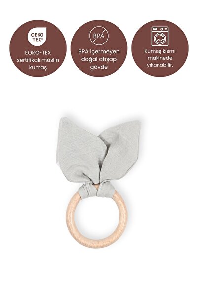 Bebekevi Bebekler için OEKO-TEX Sertifikalı Müslin Kumaşlı Ahşap Diş Kaşıyıcı