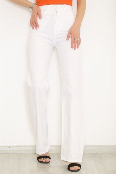 beeke Ψηλόμεσο τζιν με φαρδύ πόδι παντελόνι palazzo Γυναικείο τζιν λευκό - 6803