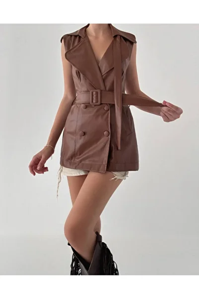Lady Pixie Women's Zero Sleeve Belted Leather Vest
