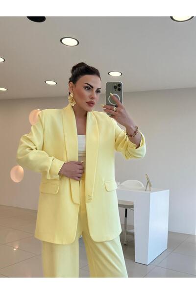 Şulenin Butiği KOLLARI BÜZGÜLÜ BLAZER CEKET SARI