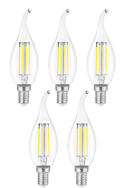 Edison 5 Adet Dekoratif Kıvrık Buji Mum Avize Ampülü 6W E14 6500K Beyaz Işık ERD-94