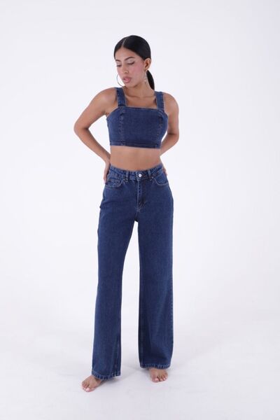 beeke Dominic High Waist Wide Leg Denim Jeans, Loose Cut Palazzo Jeans