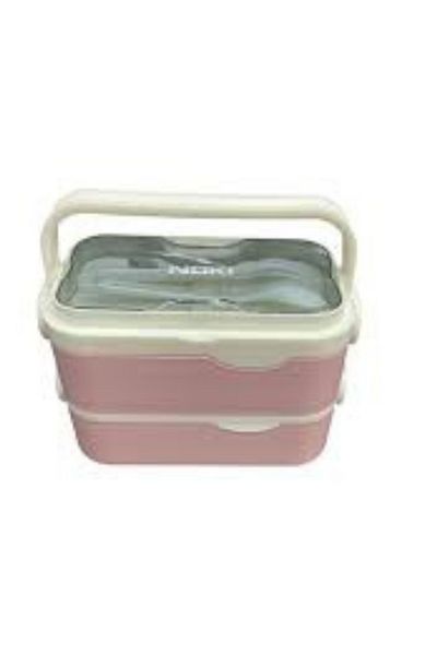 Next Plus Bento Stainless Steel 1300ml Two-Layer Three-Compartment Lunch Box Food Container with Fork and Spoon