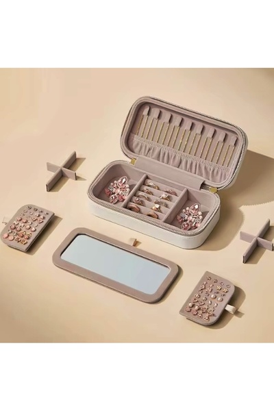 newnet New Design Large Capacity White Jewelry Box - Custom Mirror Zipper Organizer | Mdl.3 |