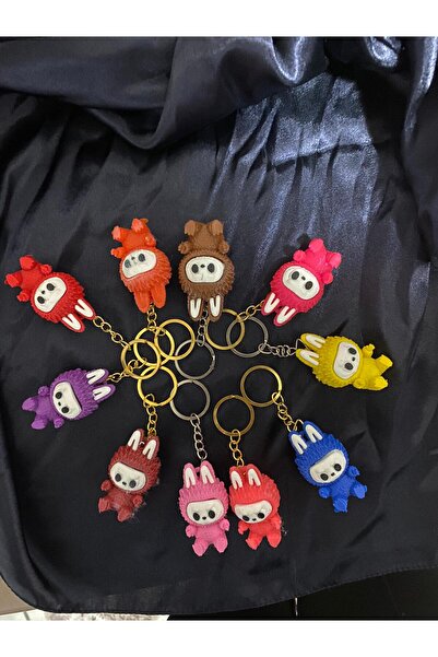 Eta3d 10 قطع من سلسلة مفاتيح LABUBU الملونة بحجم العائلة