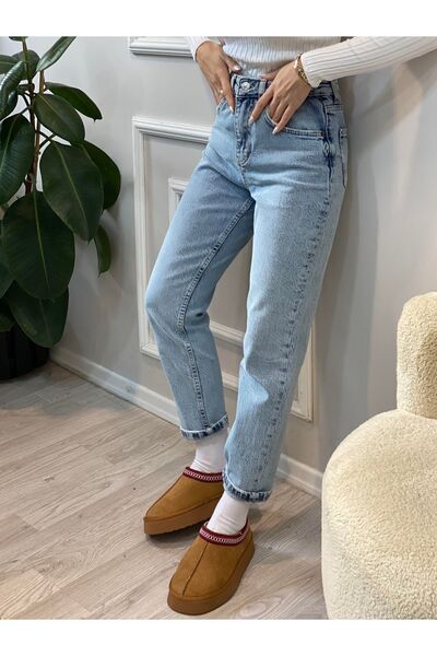beeke Lily Women's Snow Wash Trend High Waist Trend Mom Jean
