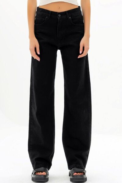 kleshus بنطال جينز دينم مستقيم بخصر 5 جيوب وسحاب وزر للإغلاق وقابل للغسل