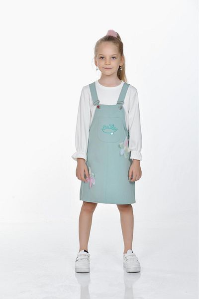 Kamex Long Sleeve T-Shirt Combed Cotton Girl's Salopet Jile 2-Piece Set