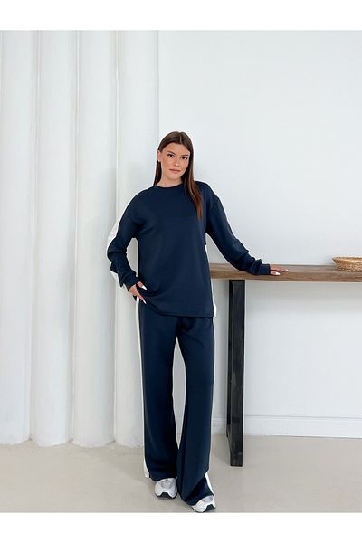 OTAKU Women's Modal Fabric Stripe Detailed Sweatshirt and Sweatpants Set