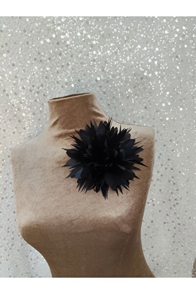 lemidor Siyah Kumaş Büyük Çiçek Aksesuar - Broş ve İğneli Abiye Aksesuar