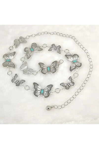 MİLALAZO Avrupa ve Amerikan Yeni Tarz Turkuaz Kelebek Bel Kemeri