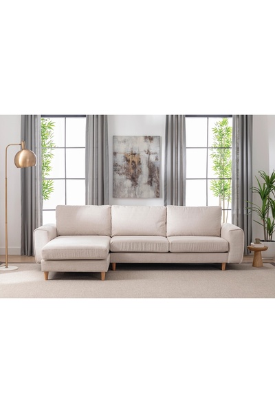 Vivense Merlin Mini Köşe Koltuk, Naturel, Fitilli Kol, Şönil, Krem