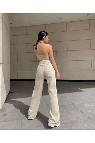 beeke Κρεμ Ψηλόμεση Κρέμα Palazzo Jeans Cream Loose Jeans