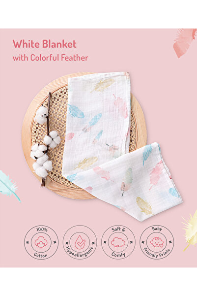 Fab N Funky Feather Printed Soft Cotton and Bamboo Tie Knot Bib, Breathable & Absorbent, 0M+