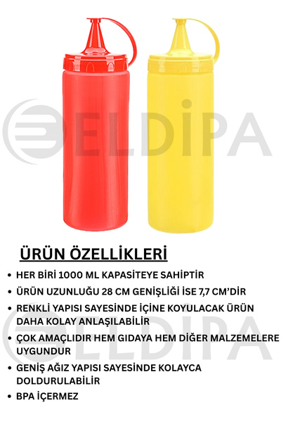 ELDİPA Double Color Squeeze Bottle Ketchup, Mayonnaise and Sauce Bottle