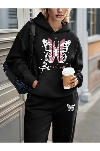 FUFLUNS مجموعة ملابس رياضية بقلنسوة للجنسين للنساء/الرجال من BE YOURSELF KELEBEK