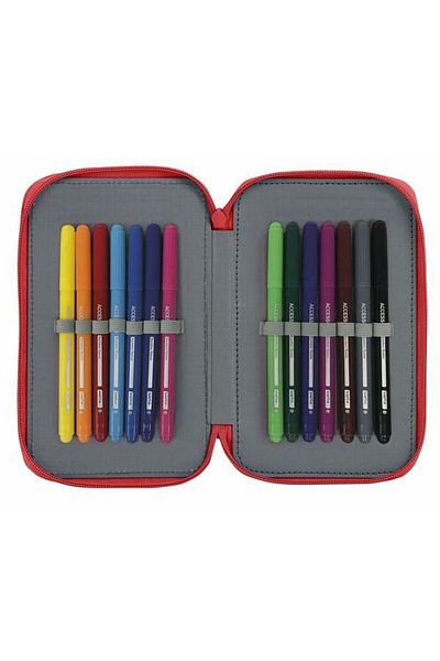 Real Sporting de Gijón Double Pencil Case Real Sporting de Gijón Red 12.5 x 19.5 x 4 cm (28 Pieces)