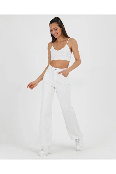 WODDİ Rayne White High Waist Loose Wide Leg Jeans Wide Leg Jeans
