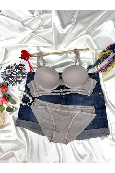 Elora Σετ σουτιέν και σλιπ χωρίς επένδυση με χρυσή μεταλλική λεπτομέρεια