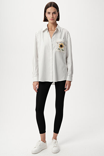 Allyco Біла сорочка з детальною смужкою та зручним кроєм