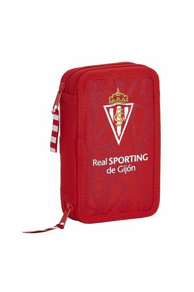 Real Sporting de Gijón Double Pencil Case Real Sporting de Gijón Red 12.5 x 19.5 x 4 cm (28 Pieces)